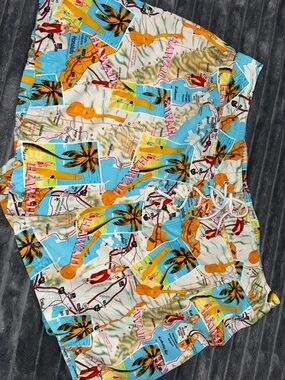 No Boundaries Tropical Map Swim Shorts in Blue, Yellow and Orange